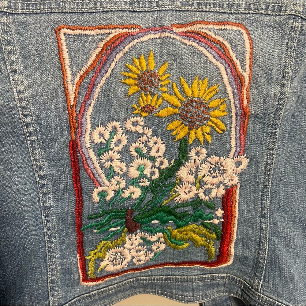 Anthropologie Pilcro & the letterpress embroidered Jean denim jacket floral sun - Picture 10 of 12